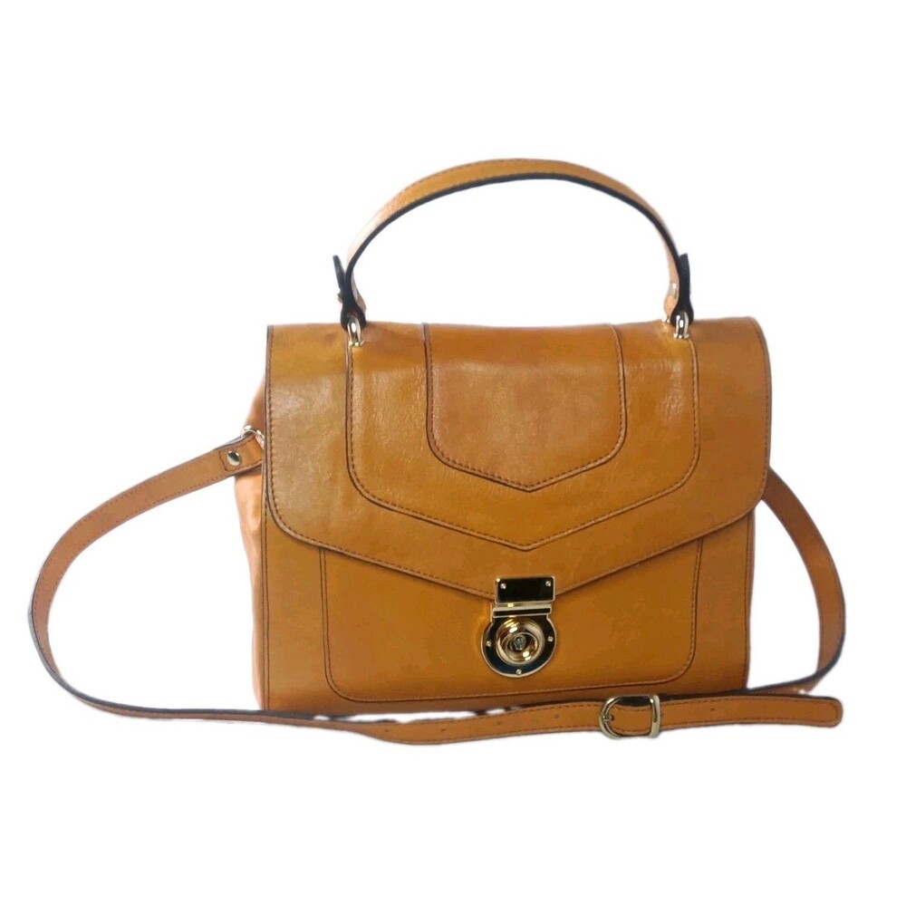 Divina Firenze Leather Shoulder Bag Doctor Bag Golden Brown Made In Italy